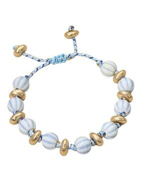 Tigerstars Blue Ceramic Ball Beaded Adjustable Cinch Pull Tie Bracelet